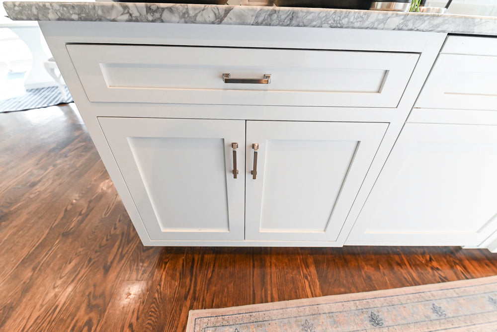 "The Belmont" Transitional White Kitchen with Island, Marble Countertop and Sub-Zero & Wolf Appliances