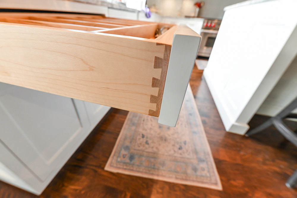 "The Belmont" Transitional White Kitchen with Island, Marble Countertop and Sub-Zero & Wolf Appliances