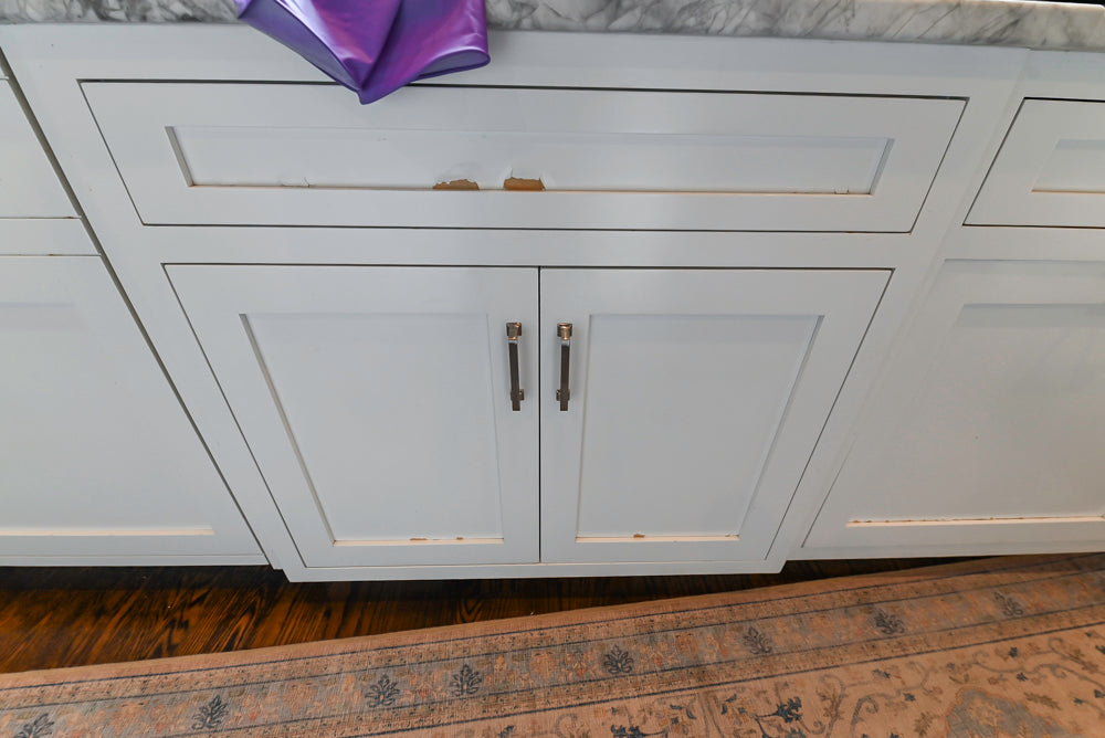 "The Belmont" Transitional White Kitchen with Island, Marble Countertop and Sub-Zero & Wolf Appliances