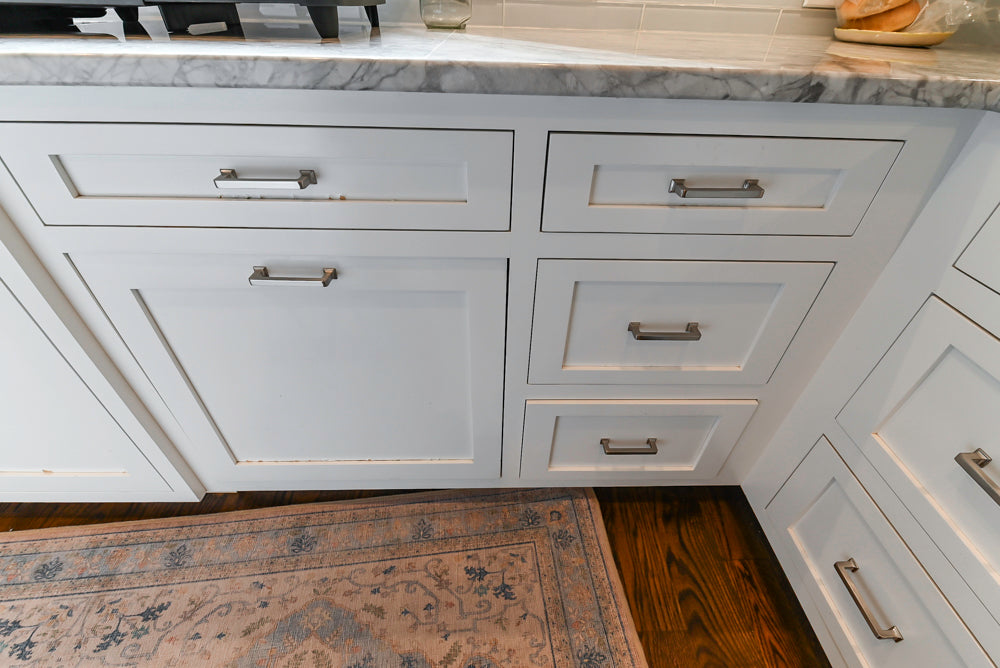 "The Belmont" Transitional White Kitchen with Island, Marble Countertop and Sub-Zero & Wolf Appliances