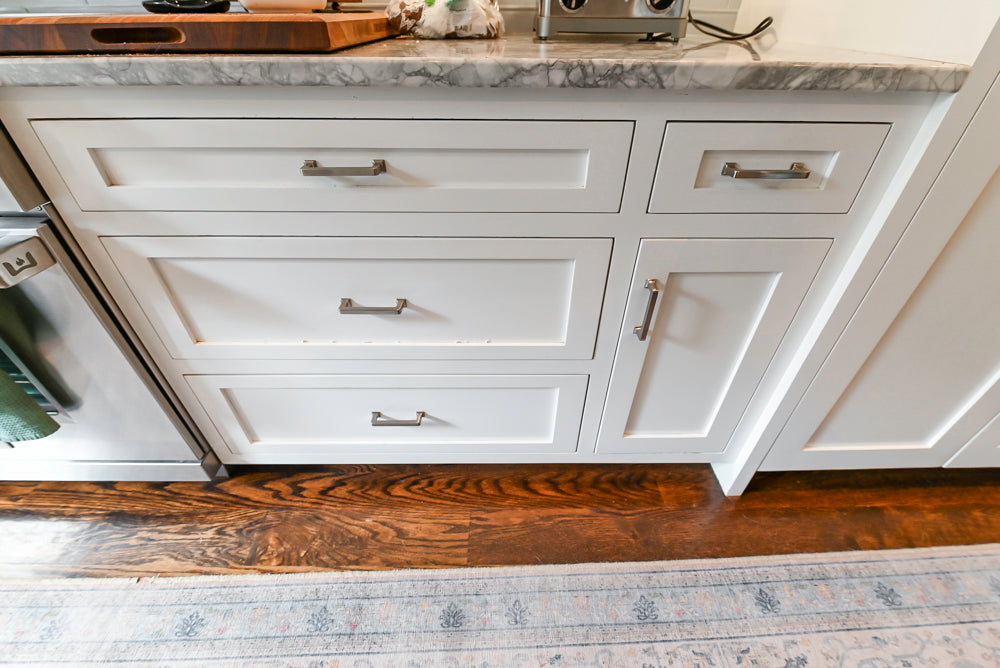 "The Belmont" Transitional White Kitchen with Island, Marble Countertop and Sub-Zero & Wolf Appliances
