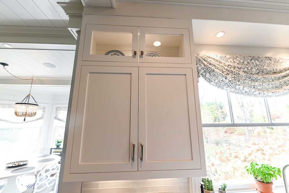 "The Belmont" Transitional White Kitchen with Island, Marble Countertop and Sub-Zero & Wolf Appliances