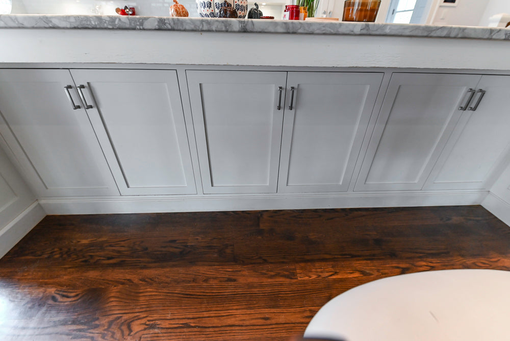 "The Belmont" Transitional White Kitchen with Island, Marble Countertop and Sub-Zero & Wolf Appliances