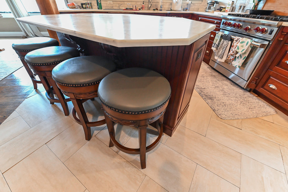 Custom Traditional Dark Wooden Kitchen with Marble Countertops and Wolf Appliances