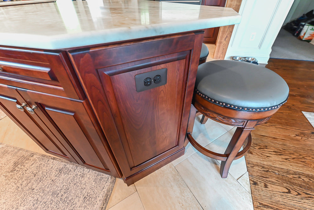 Custom Traditional Dark Wooden Kitchen with Marble Countertops and Wolf Appliances