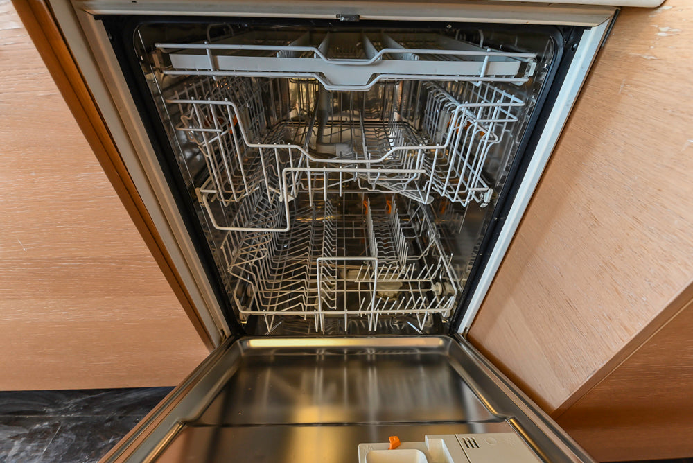 Poggenpohl Modern Light Wood Veneer Kitchen with White Marble Countertops and Appliances