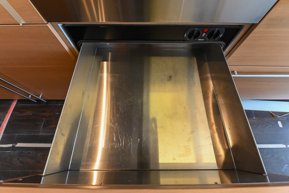 Poggenpohl Modern Light Wood Veneer Kitchen with White Marble Countertops and Appliances