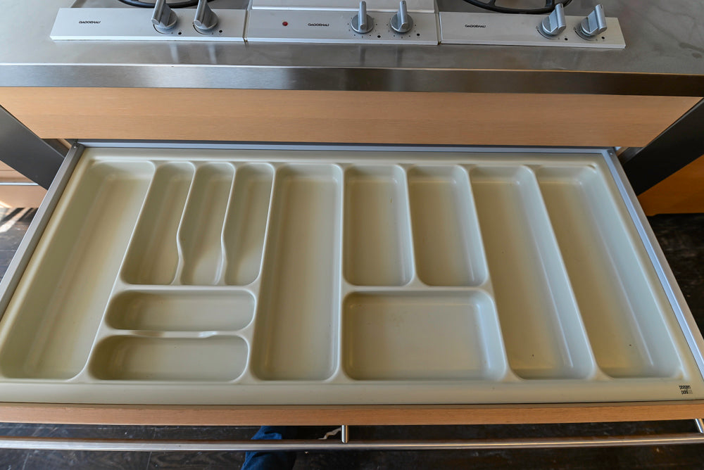 Poggenpohl Modern Light Wood Veneer Kitchen with White Marble Countertops and Appliances