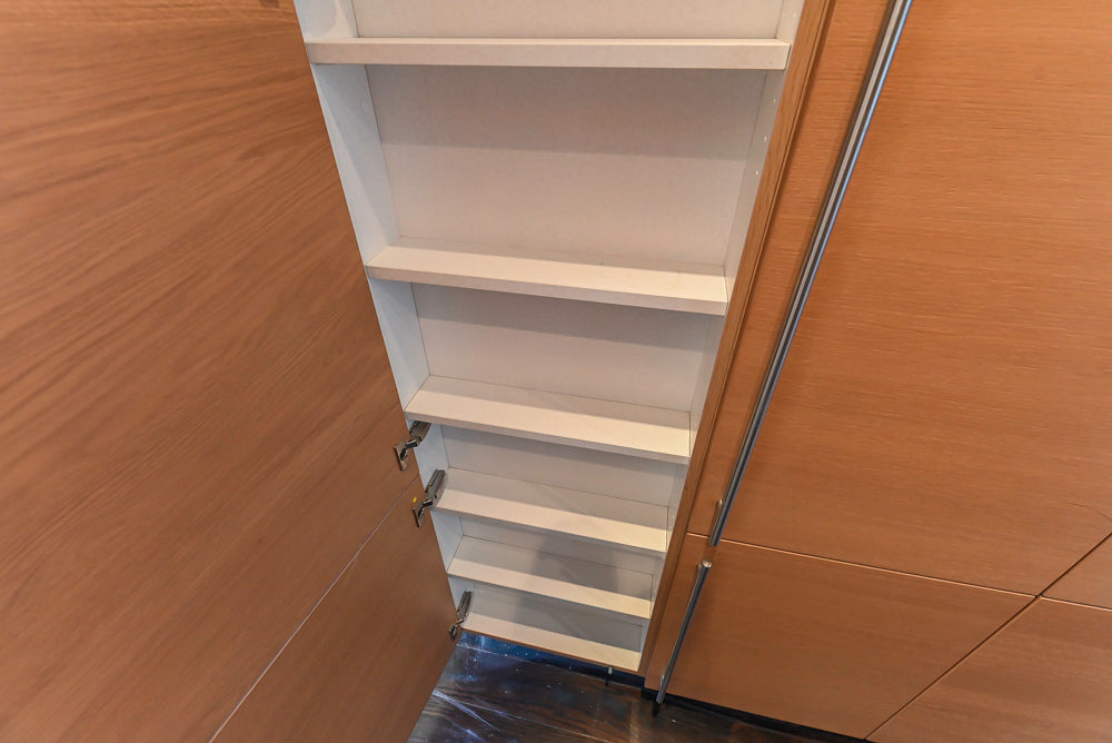 Poggenpohl Modern Light Wood Veneer Kitchen with White Marble Countertops and Appliances