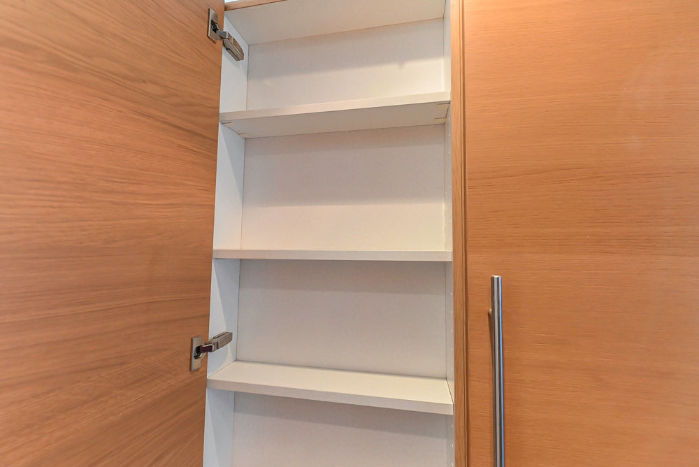 Poggenpohl Modern Light Wood Veneer Kitchen with White Marble Countertops and Appliances