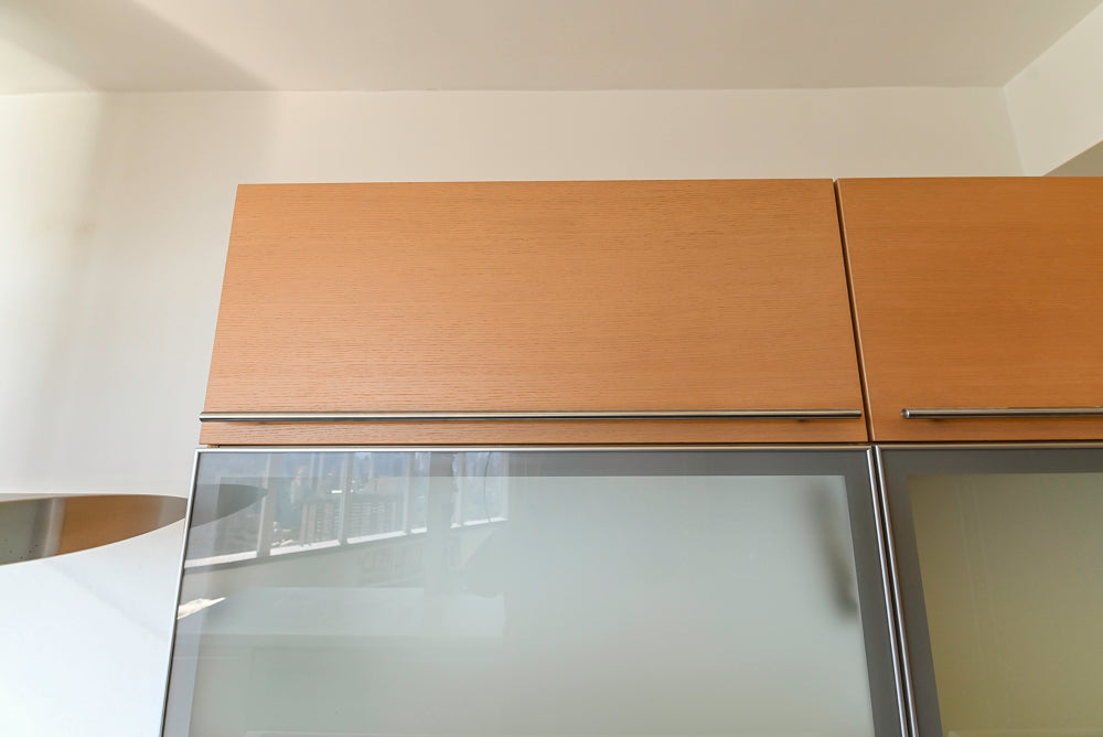 Poggenpohl Modern Light Wood Veneer Kitchen with White Marble Countertops and Appliances