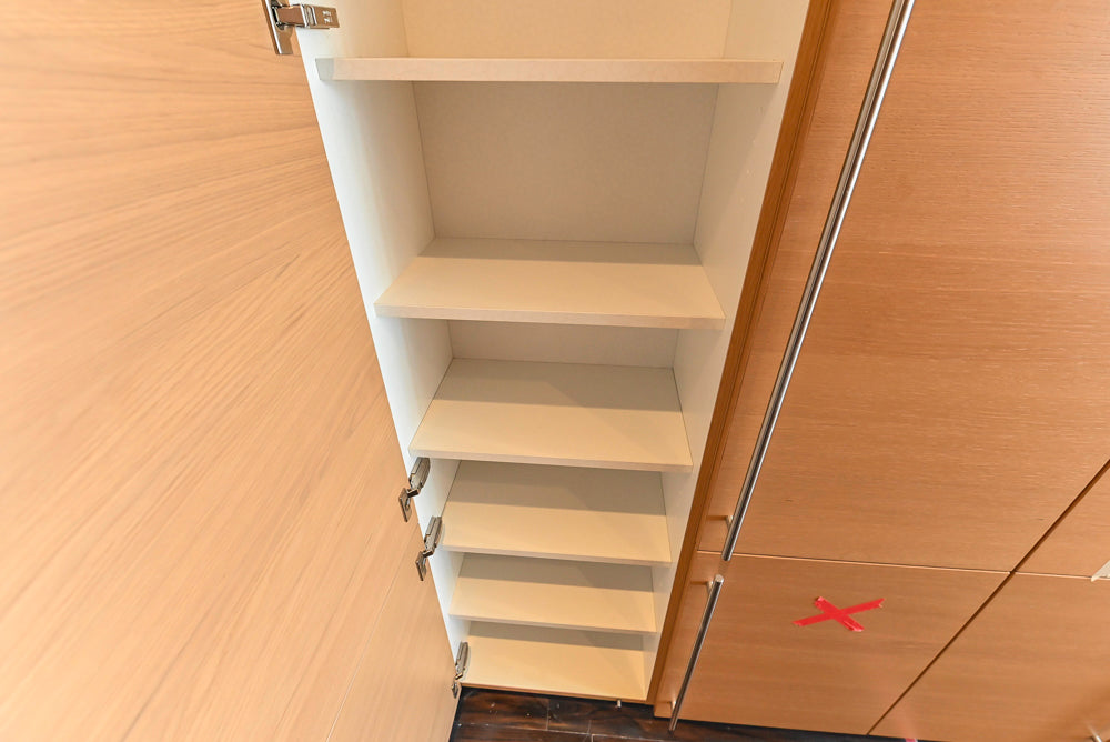 Poggenpohl Modern Light Wood Veneer Kitchen with White Marble Countertops and Appliances