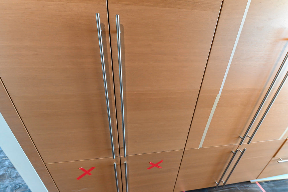 Poggenpohl Modern Light Wood Veneer Kitchen with White Marble Countertops and Appliances