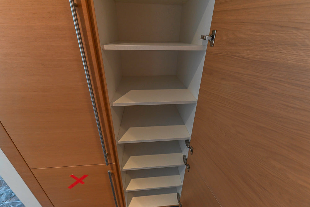 Poggenpohl Modern Light Wood Veneer Kitchen with White Marble Countertops and Appliances