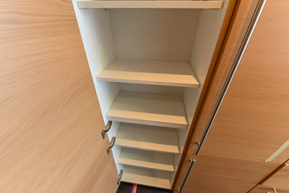 Poggenpohl Modern Light Wood Veneer Kitchen with White Marble Countertops and Appliances