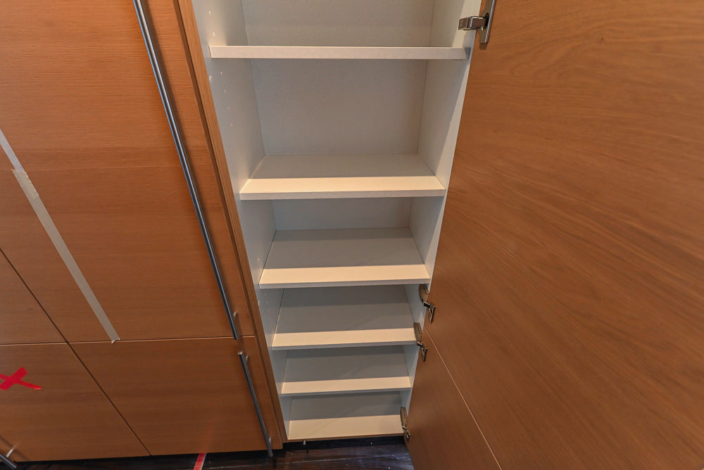 Poggenpohl Modern Light Wood Veneer Kitchen with White Marble Countertops and Appliances