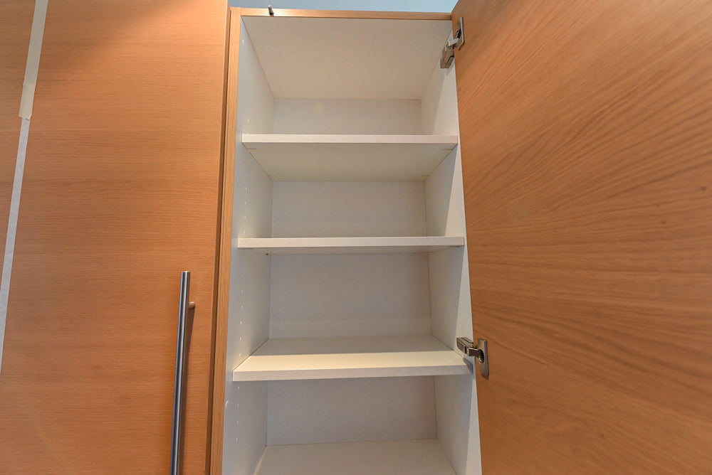 Poggenpohl Modern Light Wood Veneer Kitchen with White Marble Countertops and Appliances