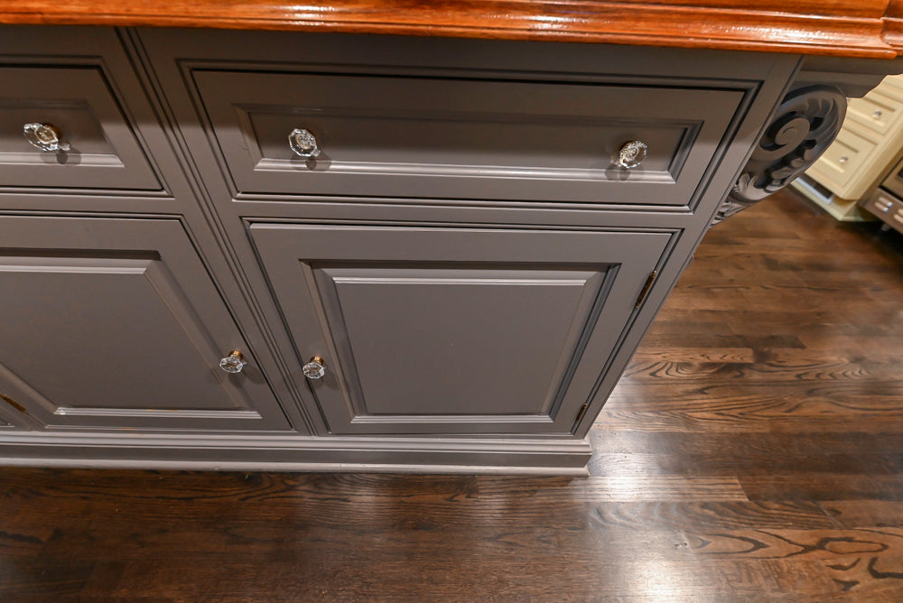 Custom Traditional "Clive-esque" Kitchen with Marble Countertops, Wood Top Island and Appliances