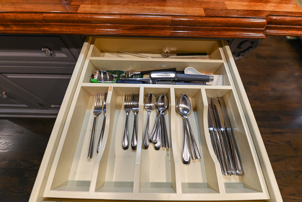Custom Traditional "Clive-esque" Kitchen with Marble Countertops, Wood Top Island and Appliances