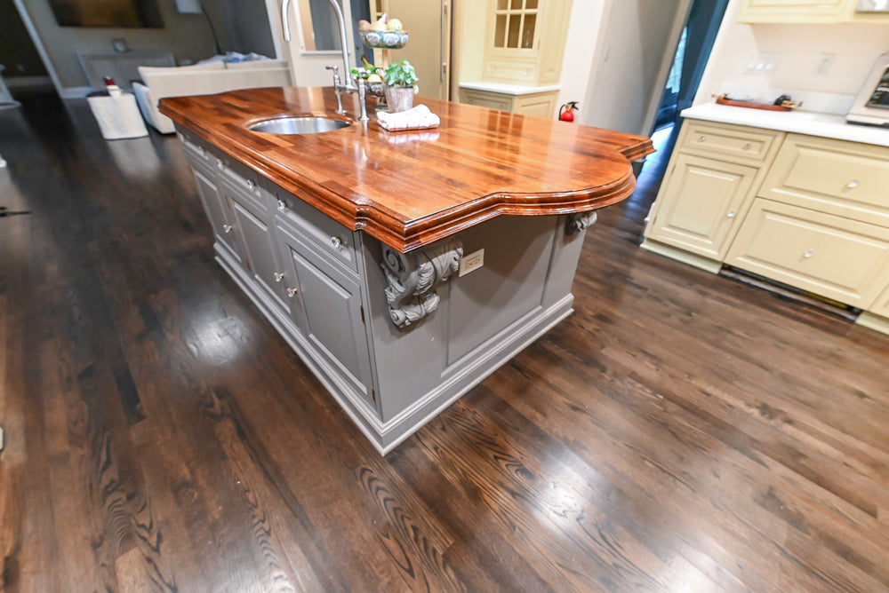 Custom Traditional "Clive-esque" Kitchen with Marble Countertops, Wood Top Island and Appliances