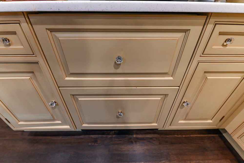 Custom Traditional "Clive-esque" Kitchen with Marble Countertops, Wood Top Island and Appliances