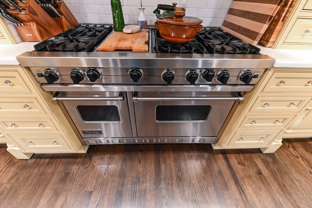 Custom Traditional "Clive-esque" Kitchen with Marble Countertops, Wood Top Island and Appliances