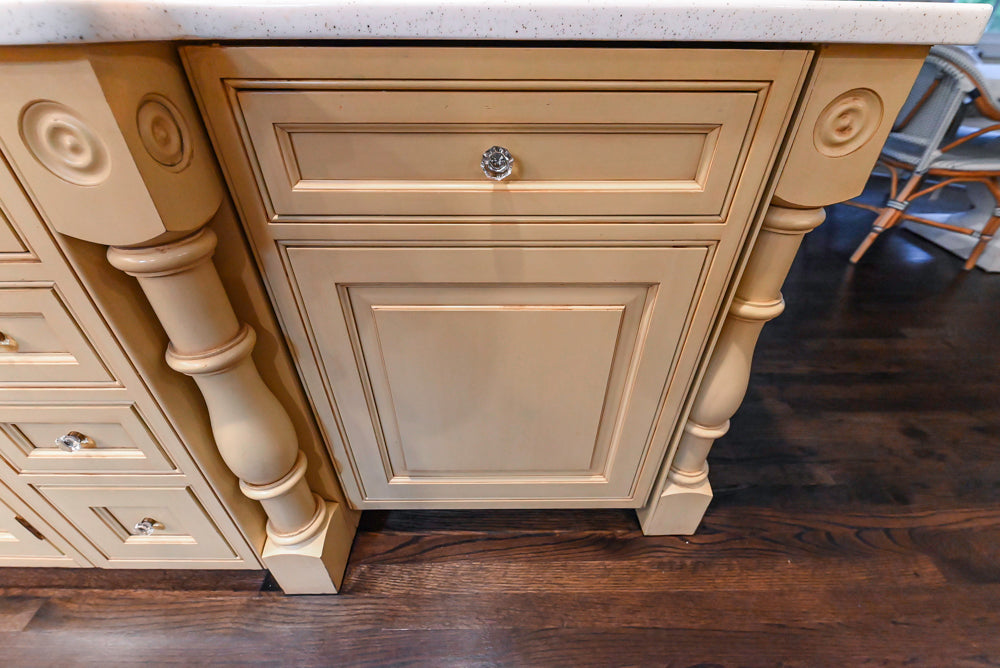 Custom Traditional "Clive-esque" Kitchen with Marble Countertops, Wood Top Island and Appliances