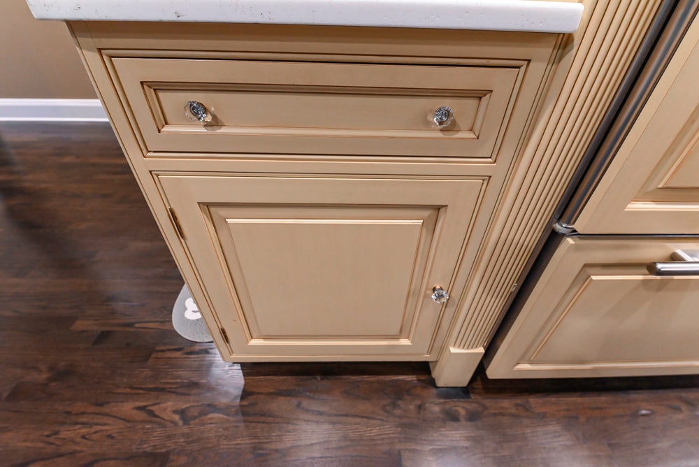 Custom Traditional "Clive-esque" Kitchen with Marble Countertops, Wood Top Island and Appliances