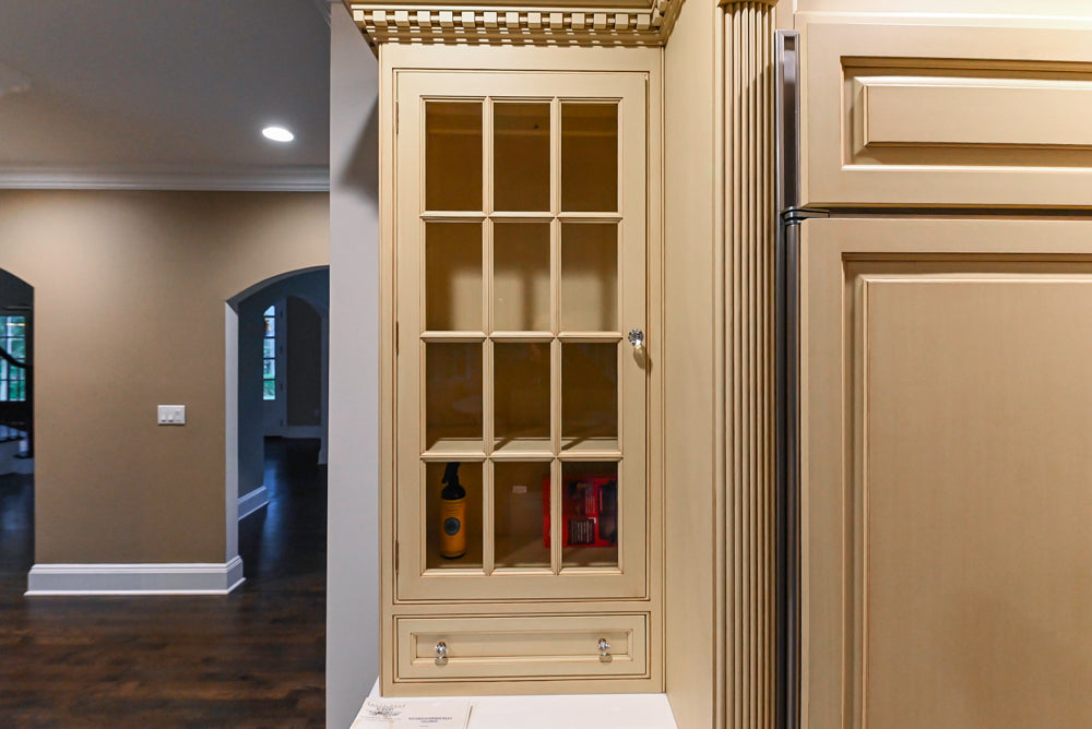Custom Traditional "Clive-esque" Kitchen with Marble Countertops, Wood Top Island and Appliances