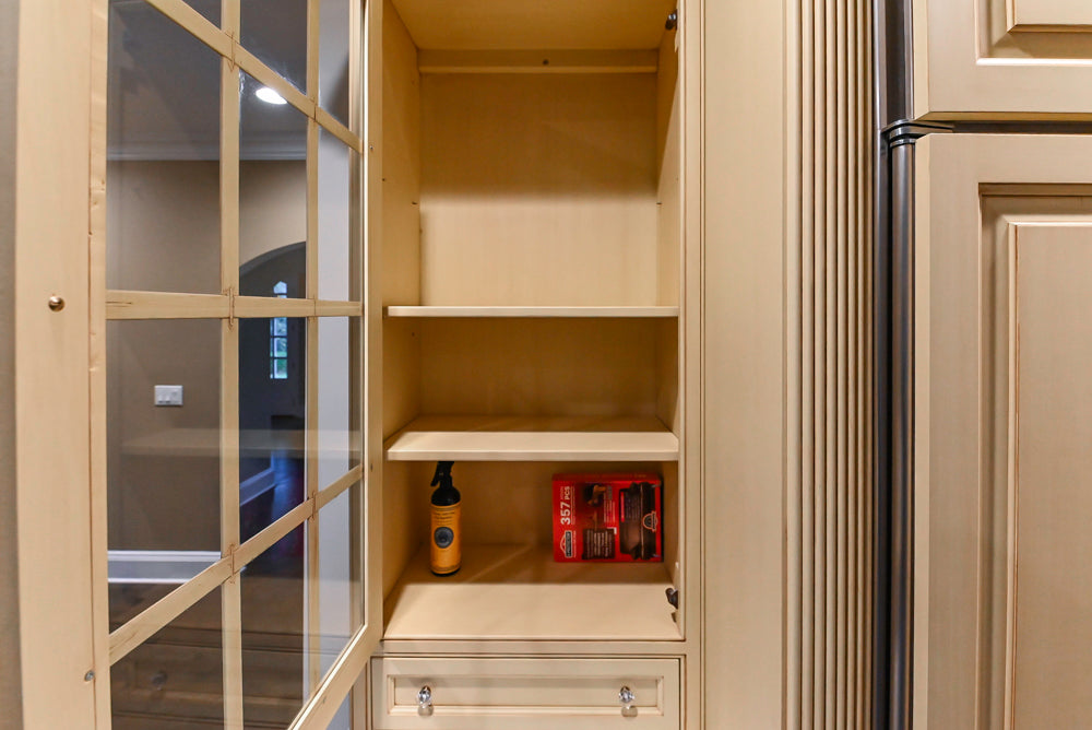 Custom Traditional "Clive-esque" Kitchen with Marble Countertops, Wood Top Island and Appliances
