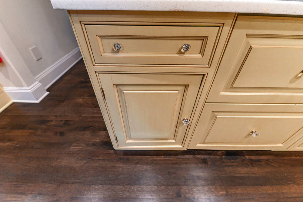 Custom Traditional "Clive-esque" Kitchen with Marble Countertops, Wood Top Island and Appliances