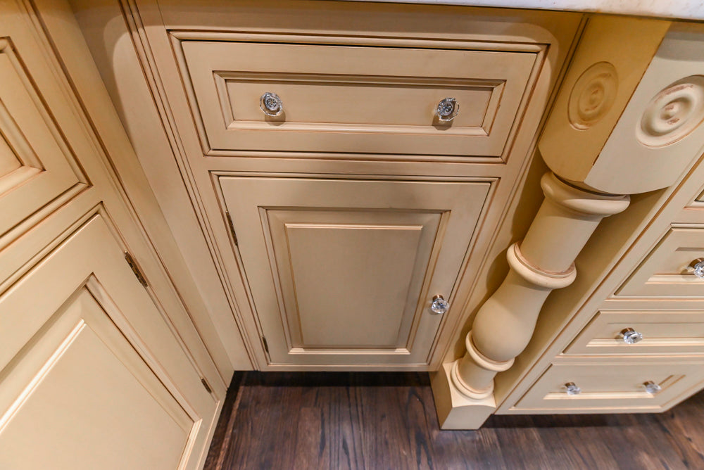 Custom Traditional "Clive-esque" Kitchen with Marble Countertops, Wood Top Island and Appliances