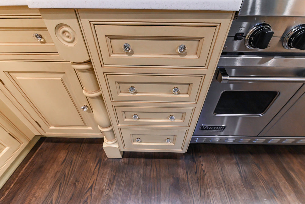 Custom Traditional "Clive-esque" Kitchen with Marble Countertops, Wood Top Island and Appliances