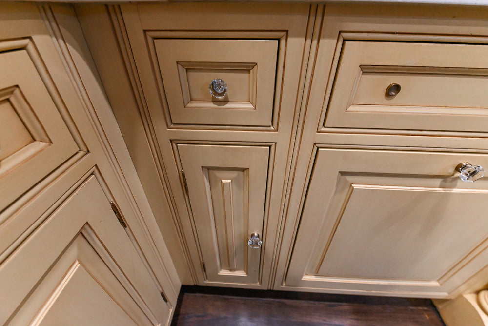 Custom Traditional "Clive-esque" Kitchen with Marble Countertops, Wood Top Island and Appliances