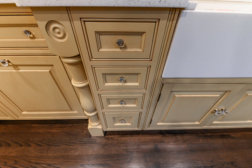 Custom Traditional "Clive-esque" Kitchen with Marble Countertops, Wood Top Island and Appliances