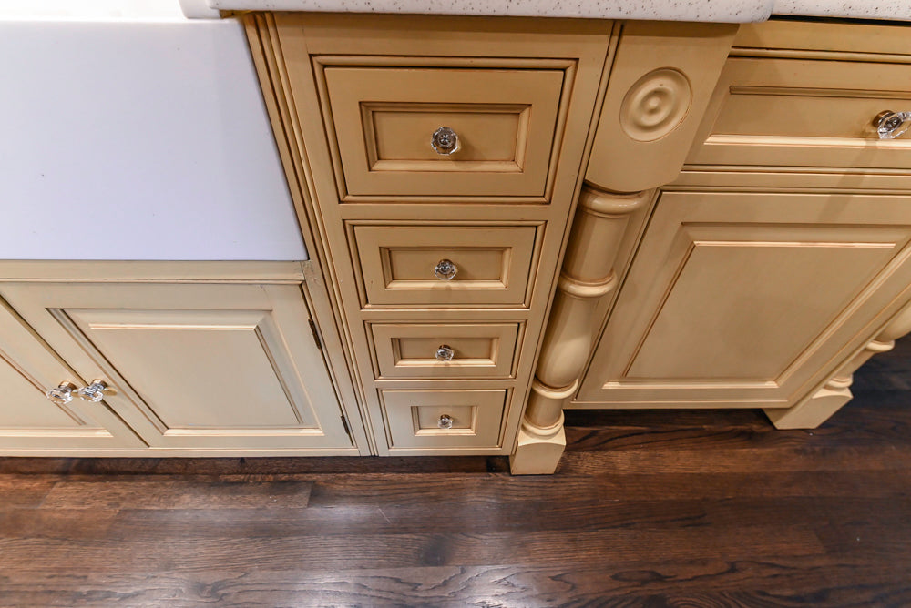 Custom Traditional "Clive-esque" Kitchen with Marble Countertops, Wood Top Island and Appliances