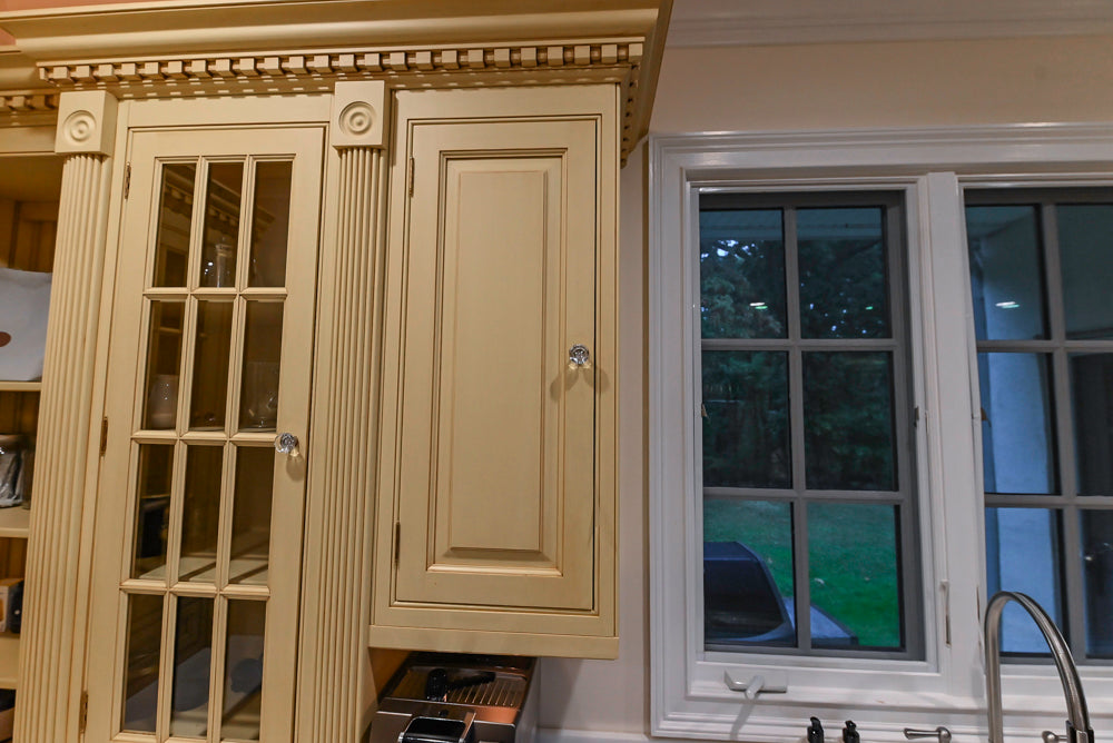 Custom Traditional "Clive-esque" Kitchen with Marble Countertops, Wood Top Island and Appliances