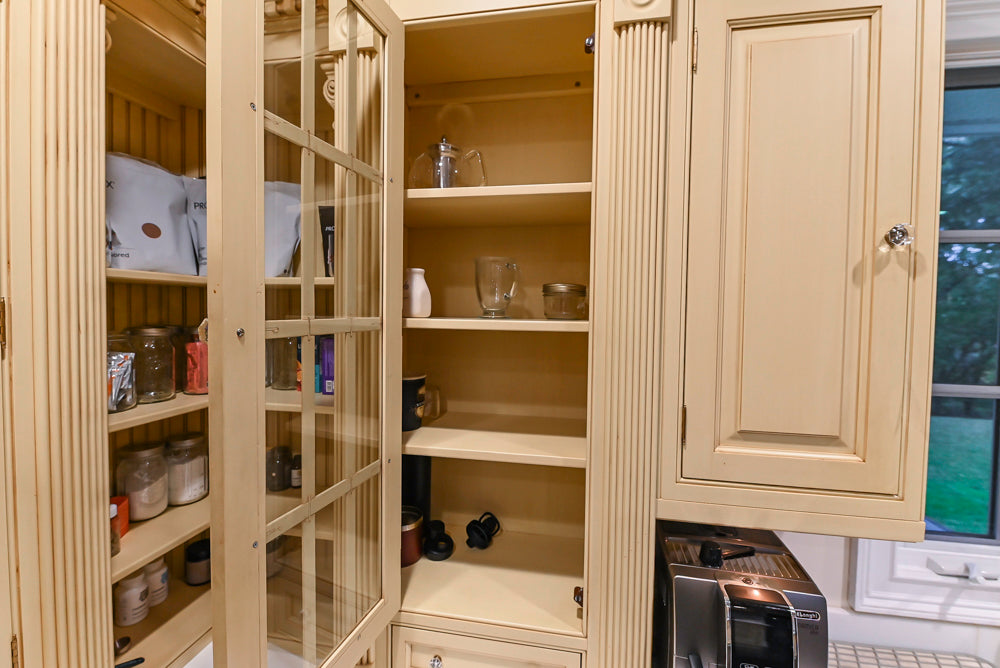 Custom Traditional "Clive-esque" Kitchen with Marble Countertops, Wood Top Island and Appliances