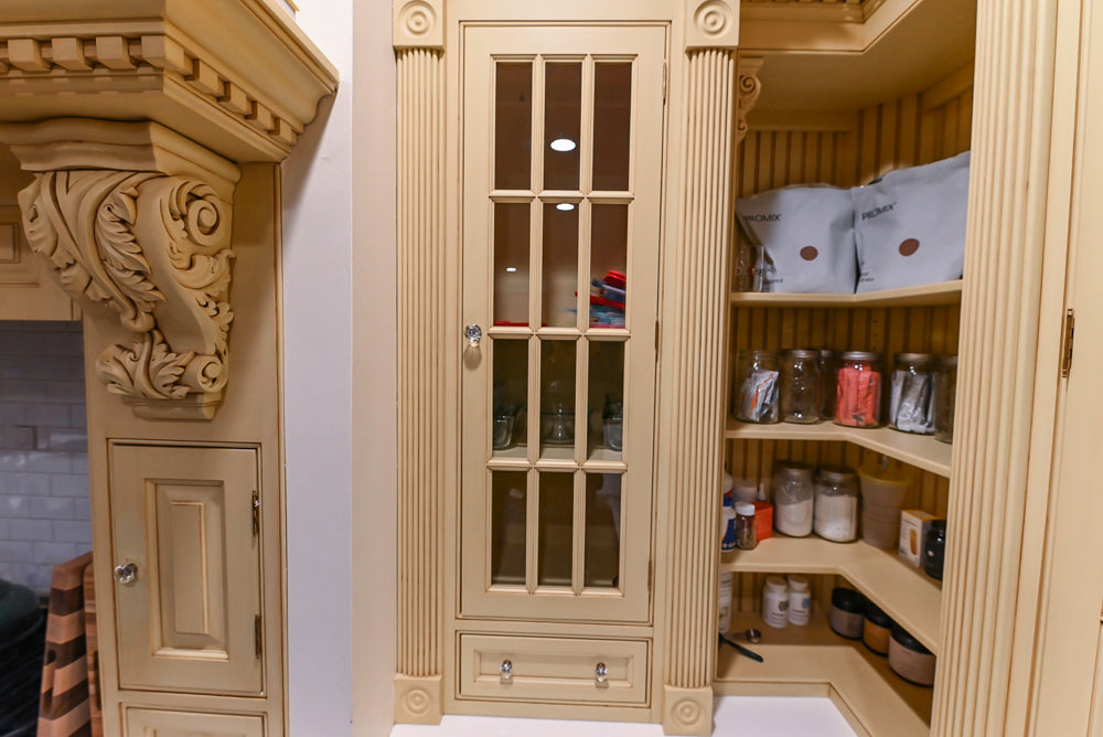 Custom Traditional "Clive-esque" Kitchen with Marble Countertops, Wood Top Island and Appliances