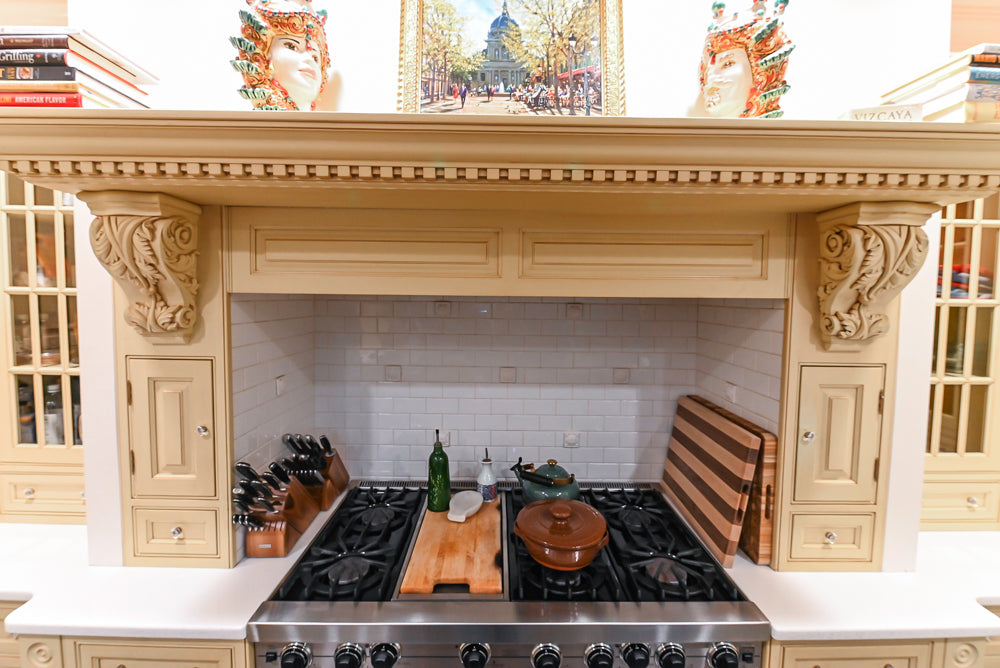 Custom Traditional "Clive-esque" Kitchen with Marble Countertops, Wood Top Island and Appliances