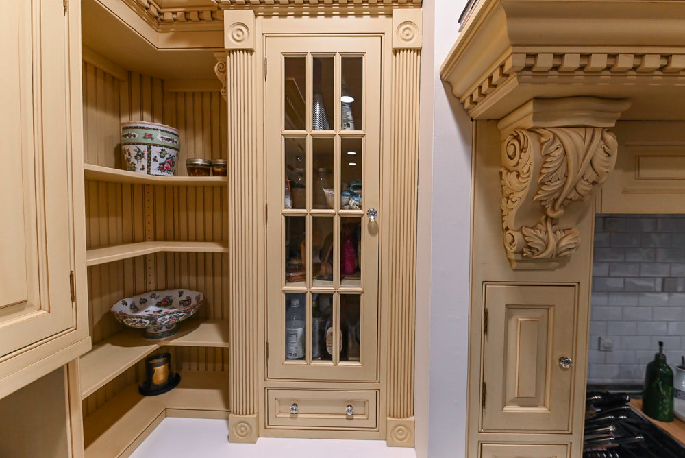 Custom Traditional "Clive-esque" Kitchen with Marble Countertops, Wood Top Island and Appliances