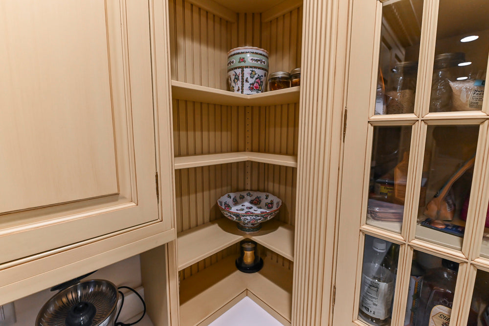 Custom Traditional "Clive-esque" Kitchen with Marble Countertops, Wood Top Island and Appliances