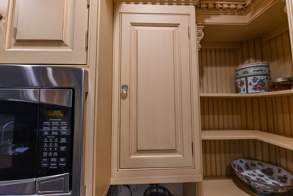 Custom Traditional "Clive-esque" Kitchen with Marble Countertops, Wood Top Island and Appliances