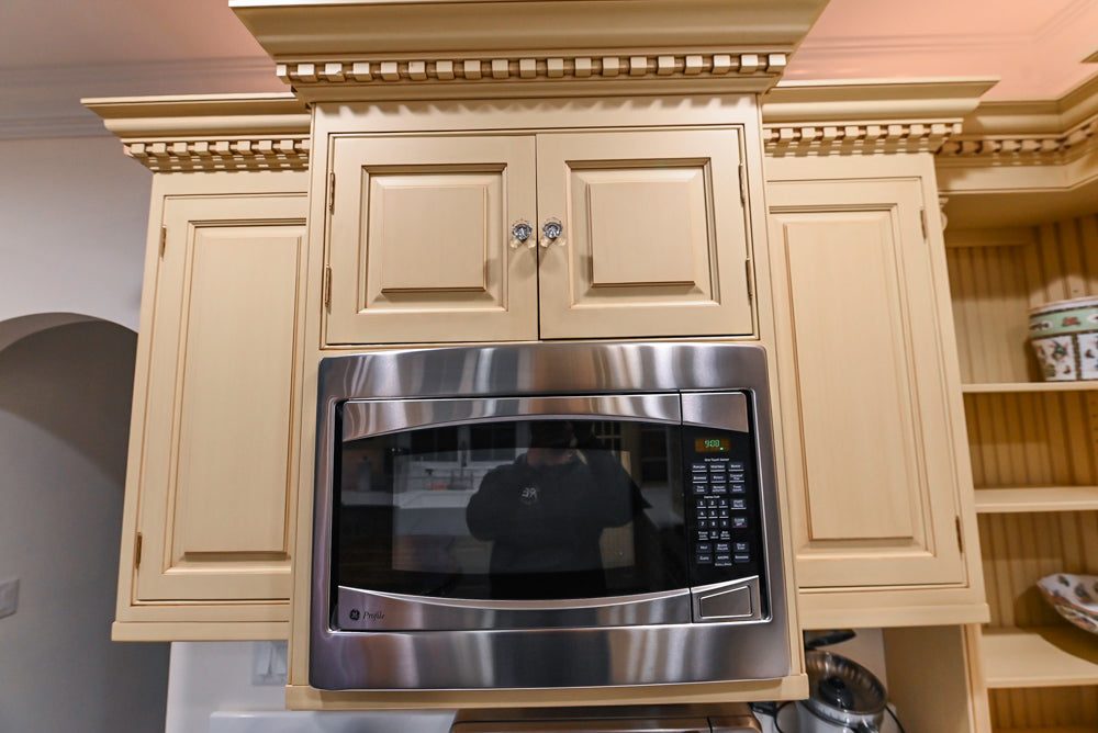 Custom Traditional "Clive-esque" Kitchen with Marble Countertops, Wood Top Island and Appliances
