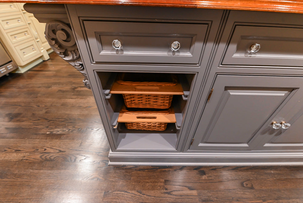 Custom Traditional "Clive-esque" Kitchen with Marble Countertops, Wood Top Island and Appliances