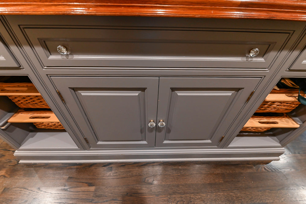 Custom Traditional "Clive-esque" Kitchen with Marble Countertops, Wood Top Island and Appliances