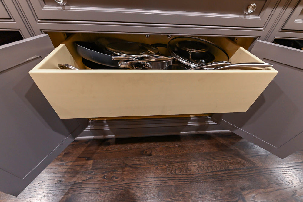 Custom Traditional "Clive-esque" Kitchen with Marble Countertops, Wood Top Island and Appliances