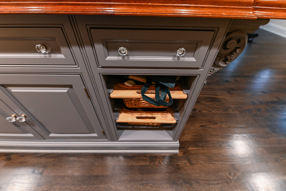 Custom Traditional "Clive-esque" Kitchen with Marble Countertops, Wood Top Island and Appliances