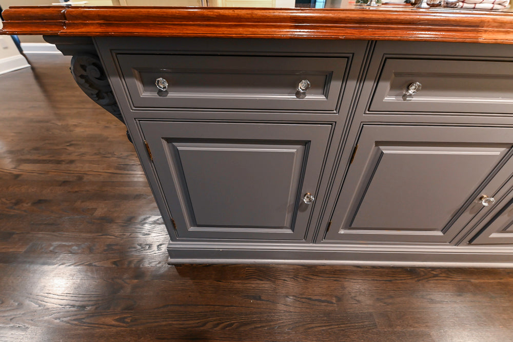Custom Traditional "Clive-esque" Kitchen with Marble Countertops, Wood Top Island and Appliances