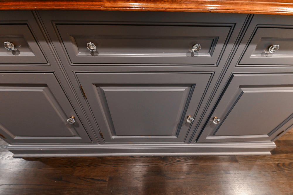 Custom Traditional "Clive-esque" Kitchen with Marble Countertops, Wood Top Island and Appliances